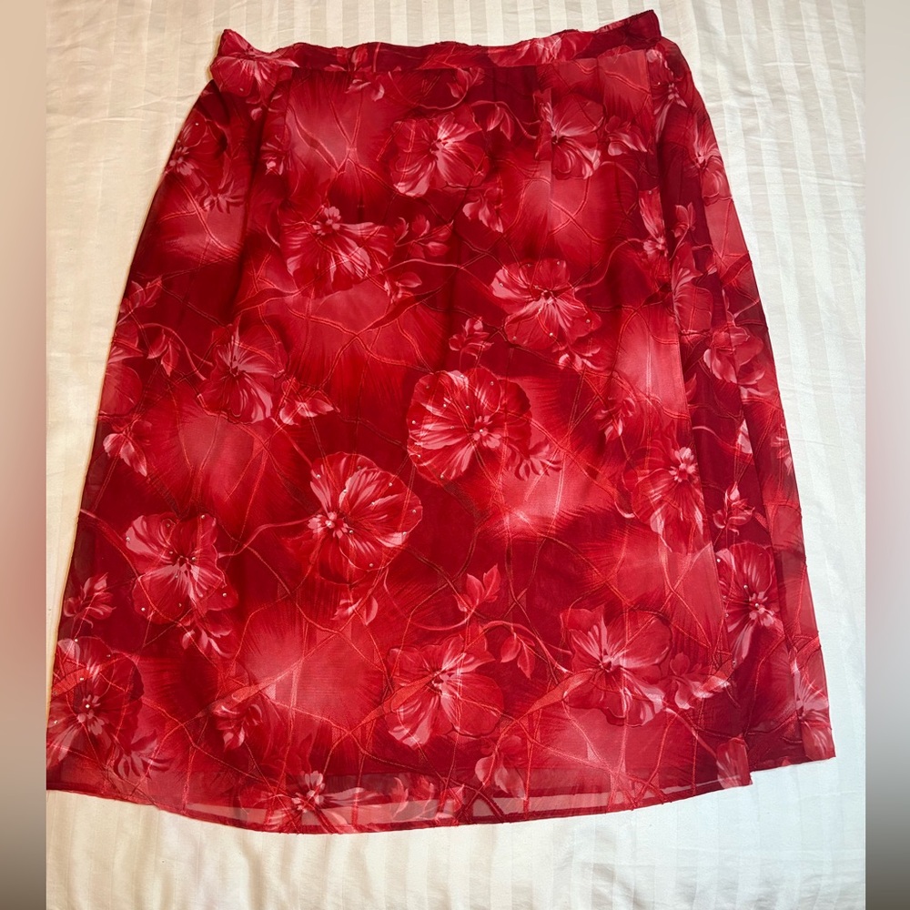 Vintage Sag Harbor Red Floral Midi Skirt Size 24